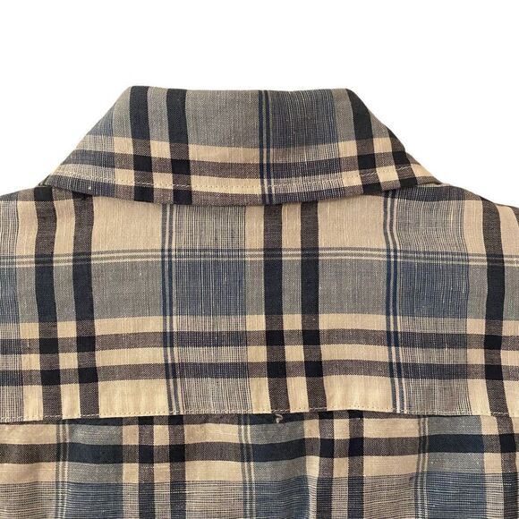 J. Crew Irish Linen Long Sleeve Blue Plaid Button Down Shirt - Picture 6 of 10